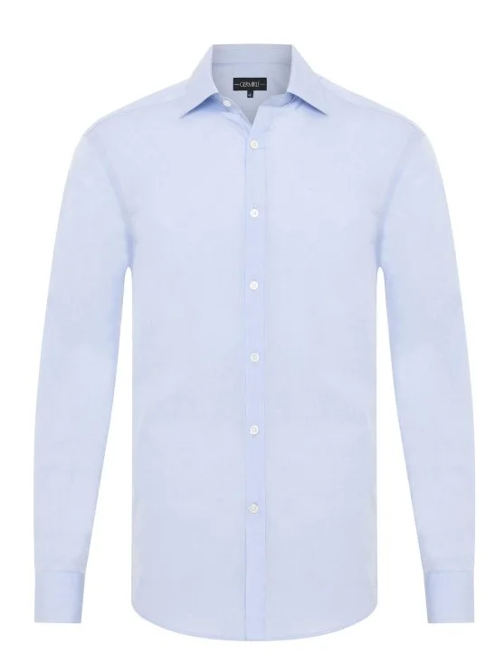 Germirli Black Label Light Blue Tailor Fit Classic Collar 200/2 Cotton Shirt - Germirli 