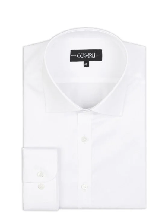 Germirli Black Label Tailor Fit Classic Collar 200/2 Cotton White Self Patterned Shirt - Germirli 