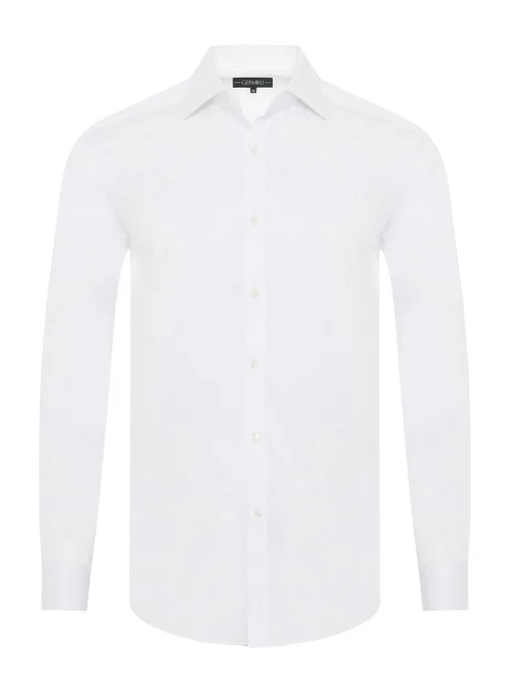 Germirli Black Label Tailor Fit Classic Collar 200/2 Cotton White Self Patterned Shirt - Germirli 