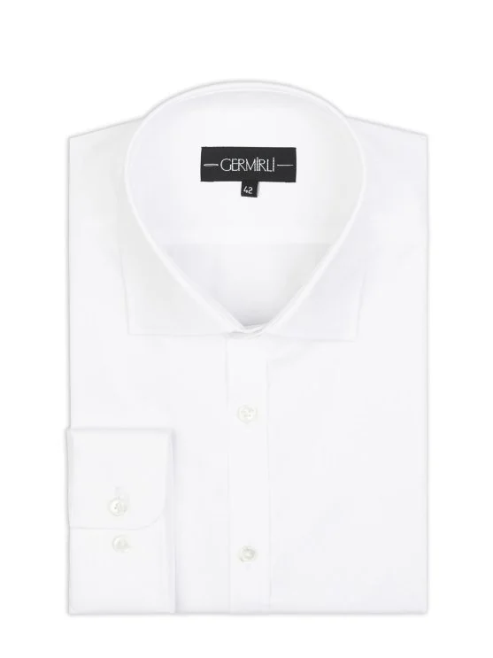 Germirli Black Label White Twill Texture Tailor Fit Classic Collar Thomas Mason Sea Island Cotton Shirt - Germirli 
