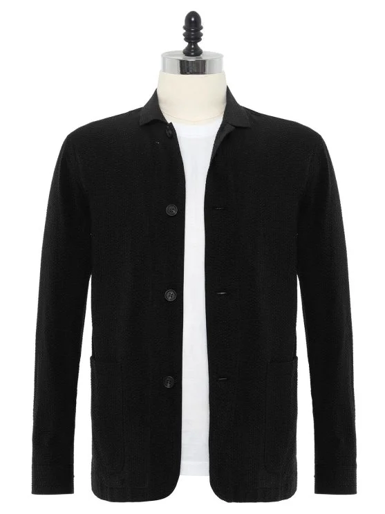 Germirli Black Seersucker Texture Tailor Fit Cotton Beyoglu Jacket Shirt - Germirli 