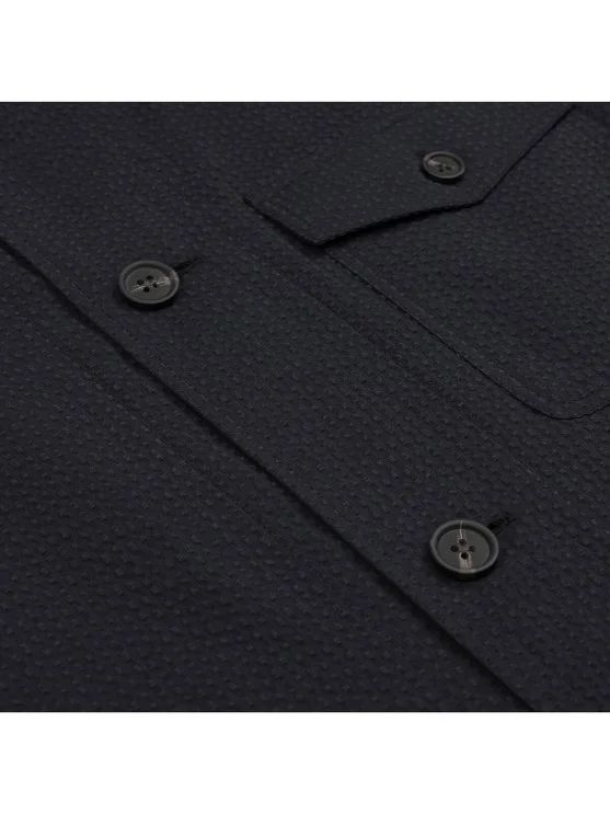 Germirli Black Seersucker Texture Tailor Fit Cotton Beyoglu Jacket Shirt - Germirli 
