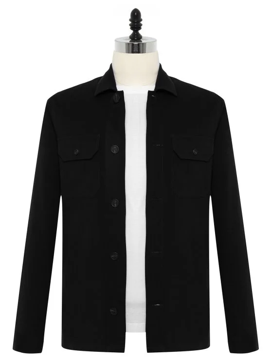 Germirli Black Tailor Fit Relaxed Fit Cotton Jacket Shirt - Germirli 