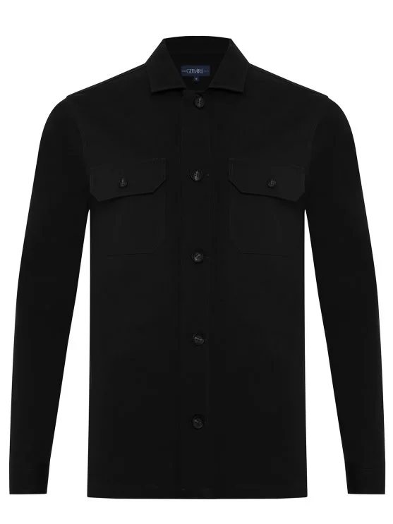 Germirli Black Tailor Fit Relaxed Fit Cotton Jacket Shirt - Germirli 
