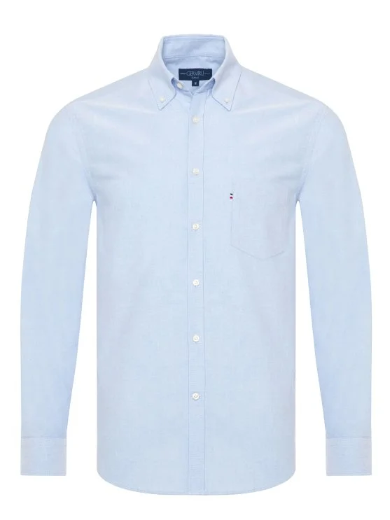 Germirli Sky Blue Button-down Collar Pocket Tailor Fit Sport Oxford Men's Shirt - Germirli 