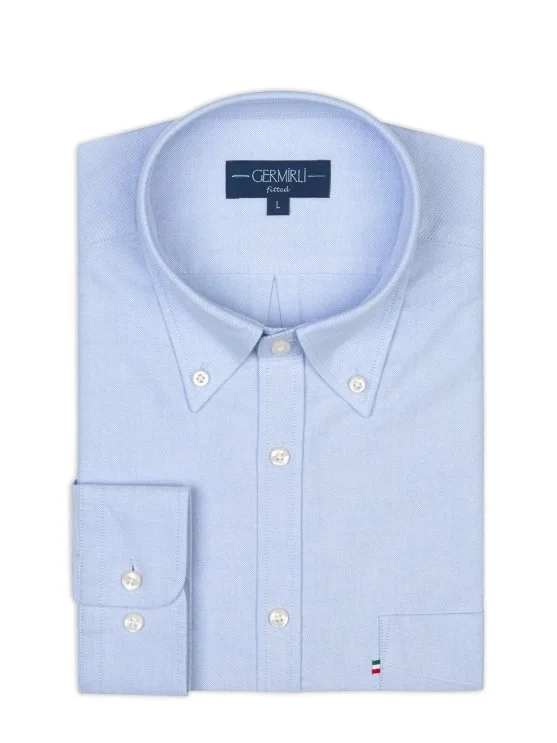 Germirli Sky Blue Button-down Collar Pocket Tailor Fit Sport Oxford Men's Shirt - Germirli 