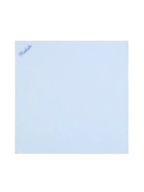 Germirli Blue Color Hello Embroidered Tencel Linen Handkerchief - Germirli 