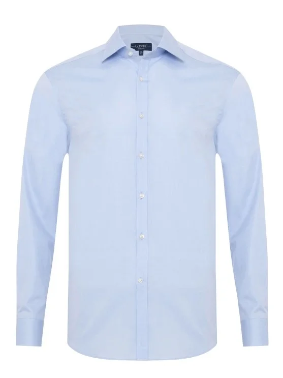 Germirli Blue Exclusive Classic Collar Tailor Fit 120s Cotton Shirt - Germirli 