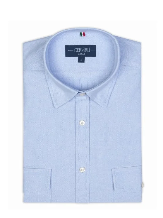 Germirli Sky Blue Hidden Button Collar Flap Pocket Tailor Fit Sport Oxford Men's Shirt - Germirli 