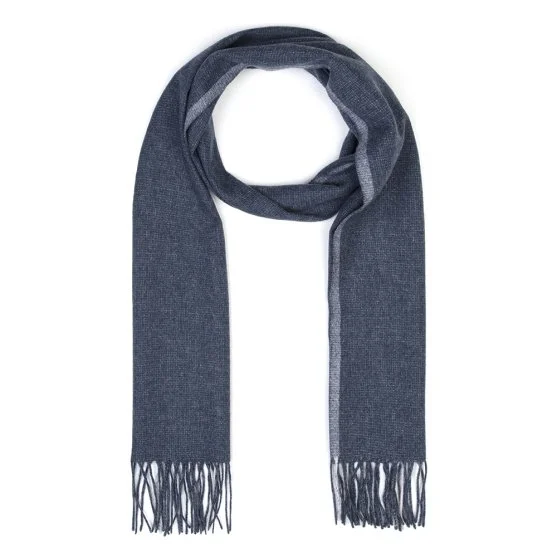 Blue Micro Patterned Wool Scarf with Germirli - Germirli 