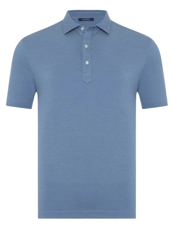 Regular Fit Mercerized Cotton Tencel Shirt with Germirli Blue Piquet Collar - Germirli 
