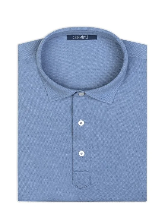 Regular Fit Mercerized Cotton Tencel Shirt with Germirli Blue Piquet Collar - Germirli 
