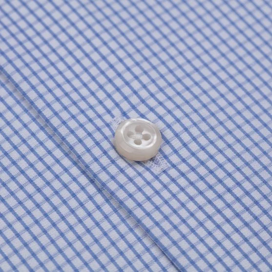 Germirli Blue White Checkered Tailor Fit Journey Twill Non Iron Cotton Italian Collar Shirt - Germirli 