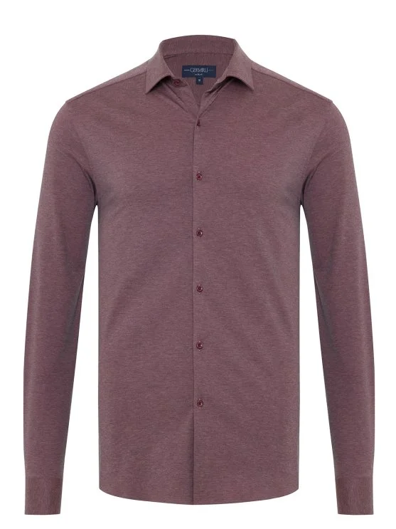 Germirli Claret Red Melange Albini Active 4Flex Soft Collar Slim Fit Shirt - Germirli 