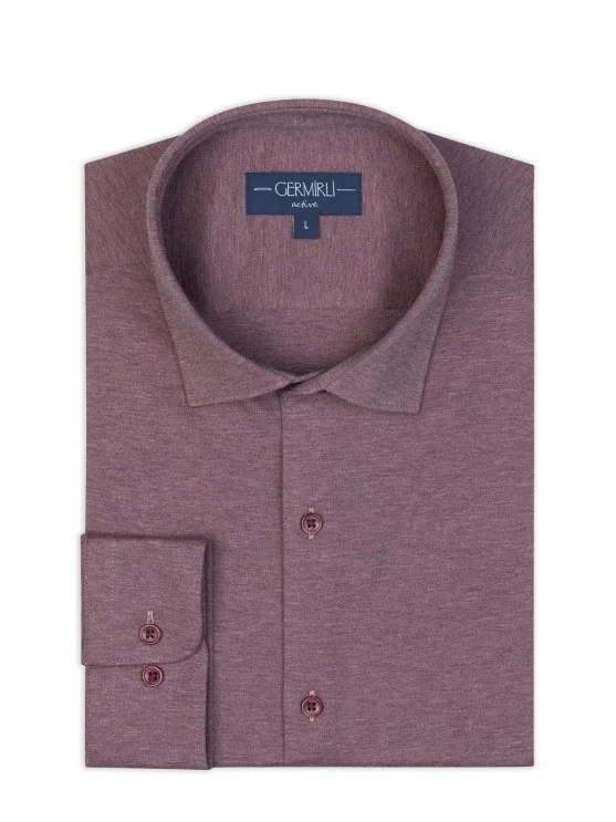 Germirli Claret Red Melange Albini Active 4Flex Soft Collar Slim Fit Shirt - Germirli 