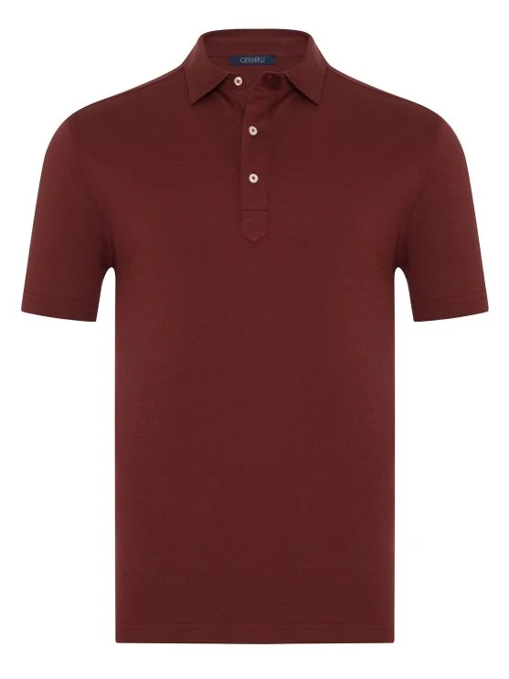 Germirli Burgundy Piquet Shirt Collar Regular Fit Mercerized Cotton Tencel T-Shirt - Germirli 