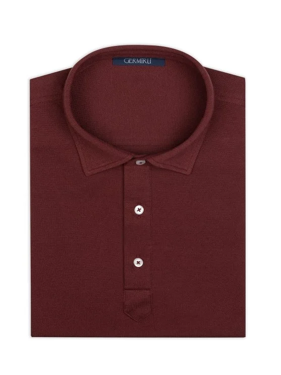 Germirli Burgundy Piquet Shirt Collar Regular Fit Mercerized Cotton Tencel T-Shirt - Germirli 