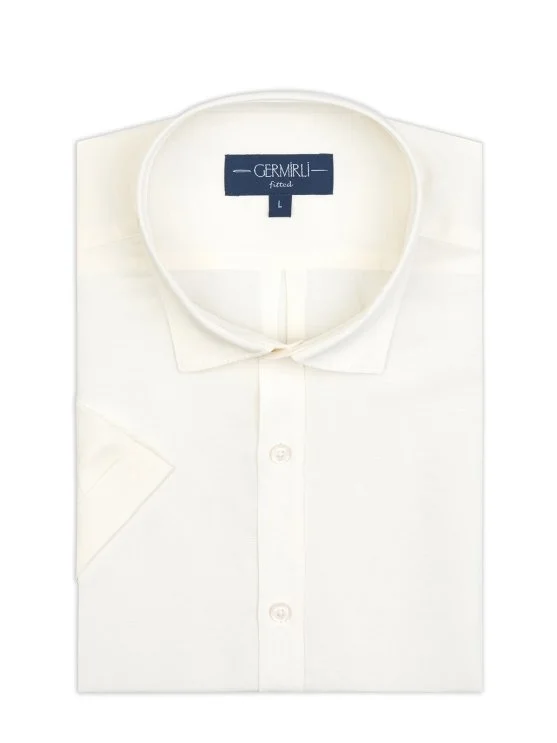 Germirli Cream Color Soft Collar Tailor Fit Short Sleeve Tencel Linen Shirt - Germirli 