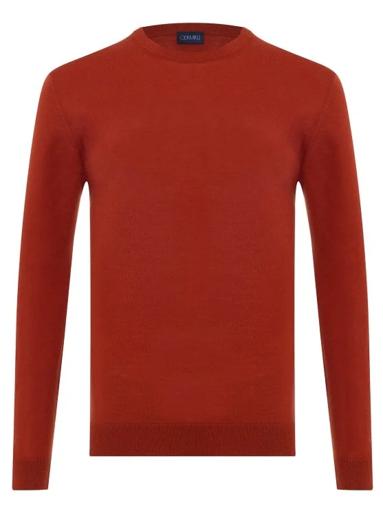 Germirli Crew Neck Tile Color Merino Wool Sweater - Germirli 
