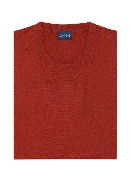 Germirli Crew Neck Tile Color Merino Wool Sweater - Germirli 