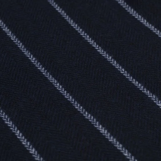 Germirli Wool Scarf with Navy Blue Herringbone and White Stripes - Germirli 