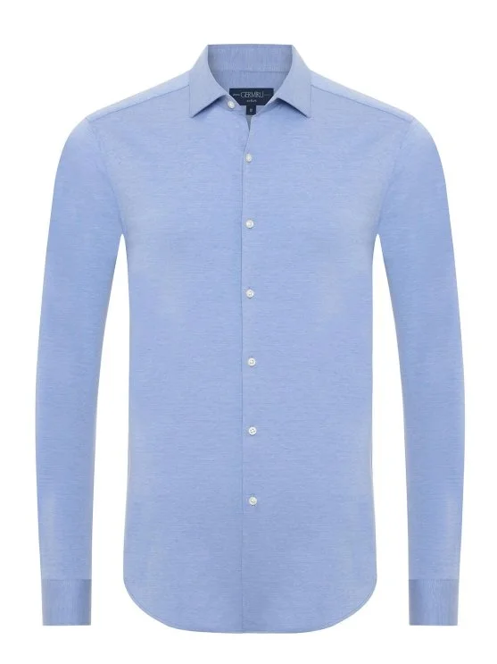 Germirli Dark Blue Soft Collar Albini 3D Germirli Slim Fit Active Textured Shirt - Germirli 