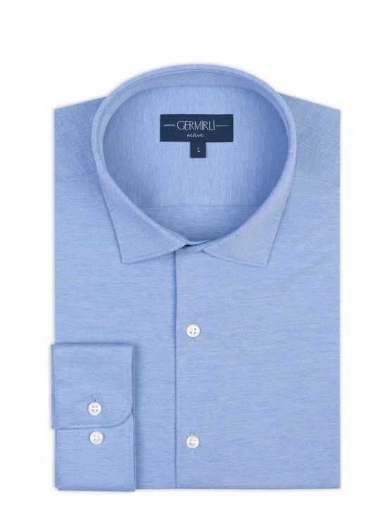 Germirli Dark Blue Soft Collar Albini 3D Germirli Slim Fit Active Textured Shirt - Germirli 