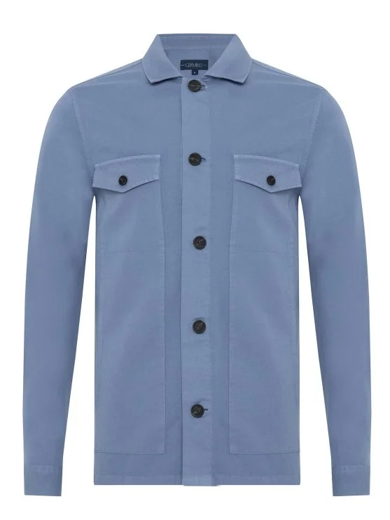 Germirli Elemental Blue Vintage Side Pocket Cotton Linen Jacket Shirt - Germirli 