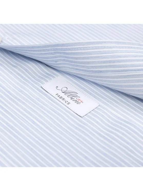 Germirli Exclusive Italian Collar Blue Striped Albini Tailor Fit Tencel Shirt - Germirli 