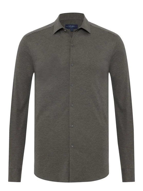 Germirli Grey Melange Albini Active 4Flex Soft Collar Slim Fit Shirt - Germirli 