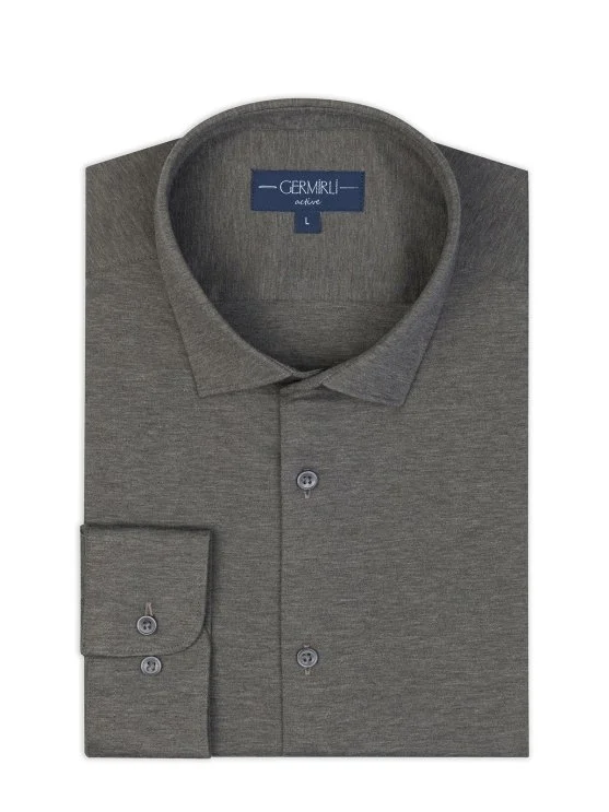 Germirli Grey Melange Albini Active 4Flex Soft Collar Slim Fit Shirt - Germirli 