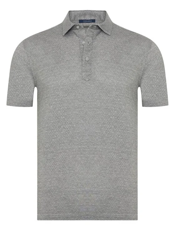 Germirli Gray Piquet Patterned Shirt Collar Regular Fit T-Shirt - Germirli 