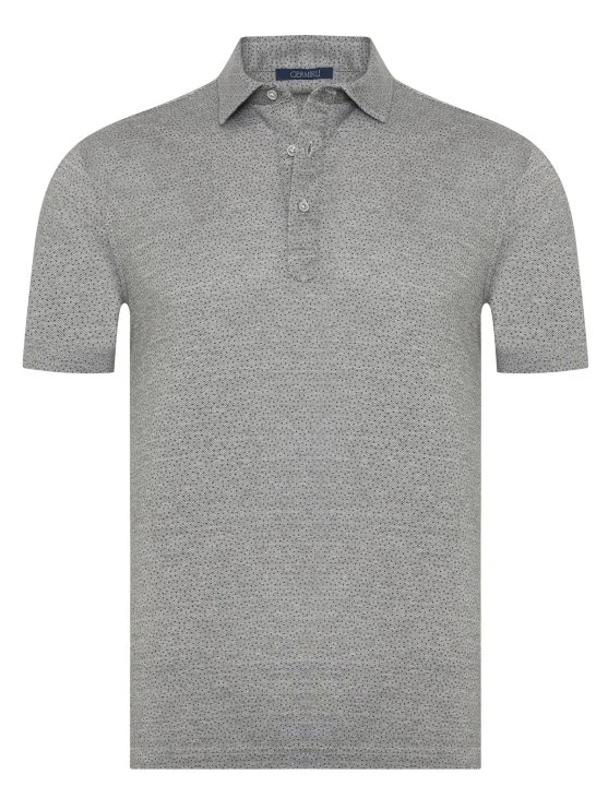Germirli Gray Piquet Patterned Shirt Collar Regular Fit T-Shirt - Germirli 