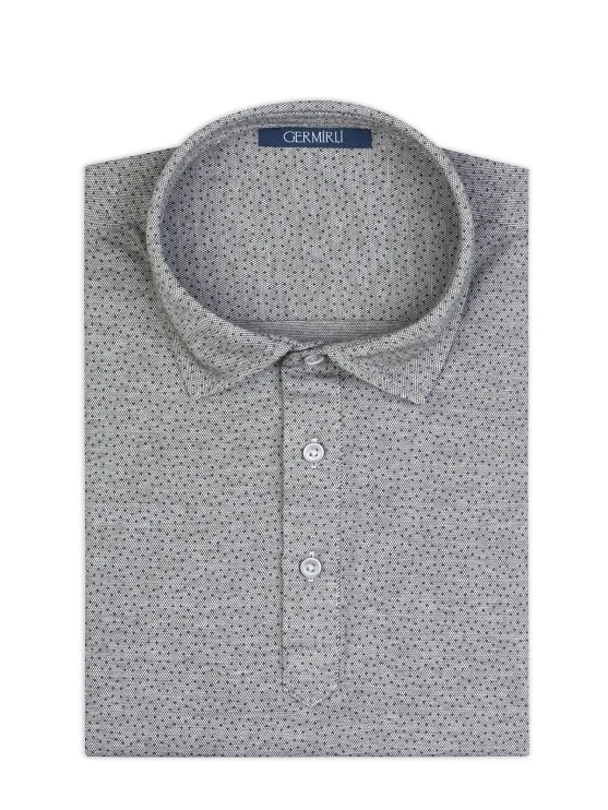 Germirli Gray Piquet Patterned Shirt Collar Regular Fit T-Shirt - Germirli 