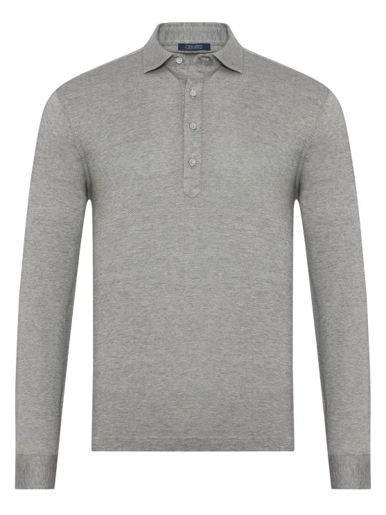 Germirli Grey Piquet Shirt Collar Regular Fit Long Sleeve T-Shirt - Germirli 
