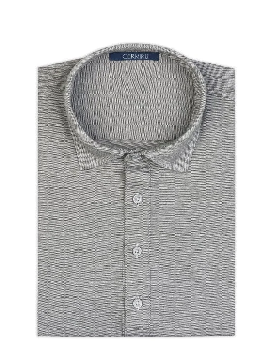 Germirli Grey Piquet Shirt Collar Regular Fit Long Sleeve T-Shirt - Germirli 