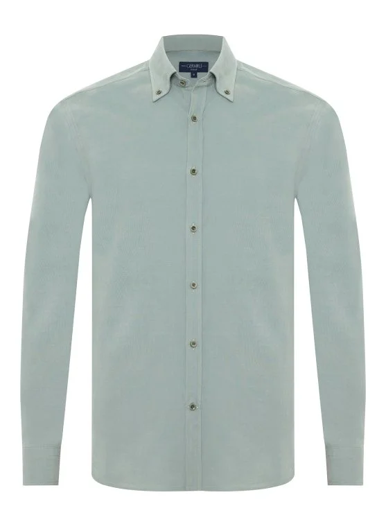 Germirli Green Thin Velvet Albini Button-down Collar Tailor Fit Pure Cotton Shirt - Germirli 