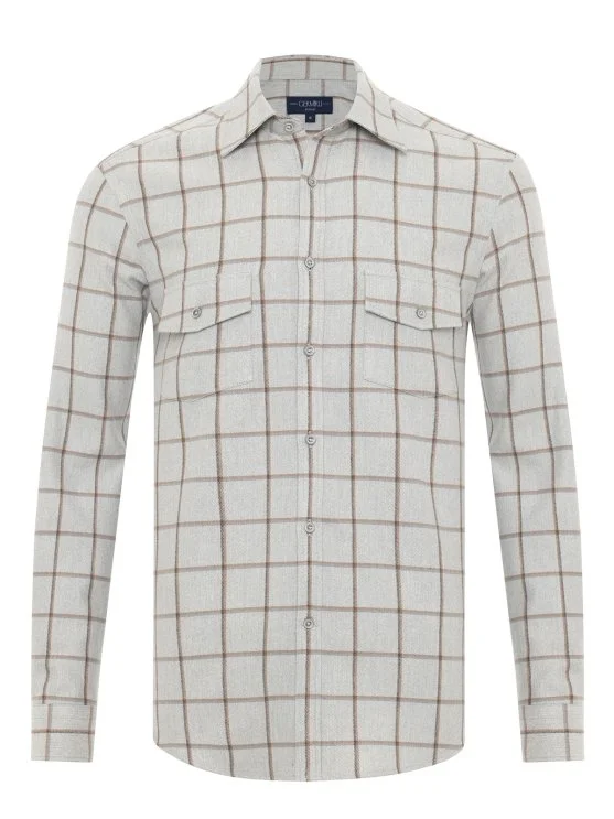 Germirli Grey Flannel Soft Collar Plaid Albini Tailor Fit Cotton Lyocell Lumberjack Shirt - Germirli 