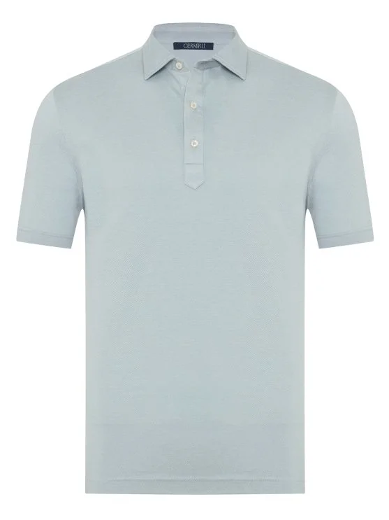 Germirli Ice Blue Piquet Shirt Collar Regular Fit Mercerized Cotton Tencel T-Shirt - Germirli 