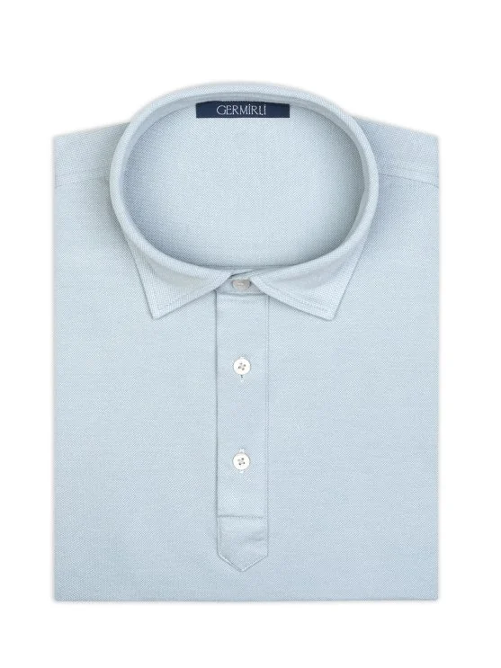 Germirli Ice Blue Piquet Shirt Collar Regular Fit Mercerized Cotton Tencel T-Shirt - Germirli 