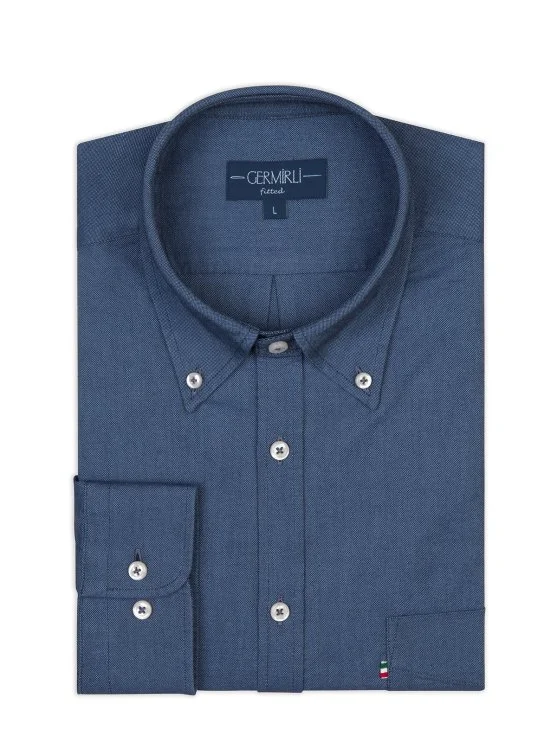 Germirli Indigo Blue Button-Down Collar Pocket Tailor Fit Sport Oxford Men's Shirt - Germirli 