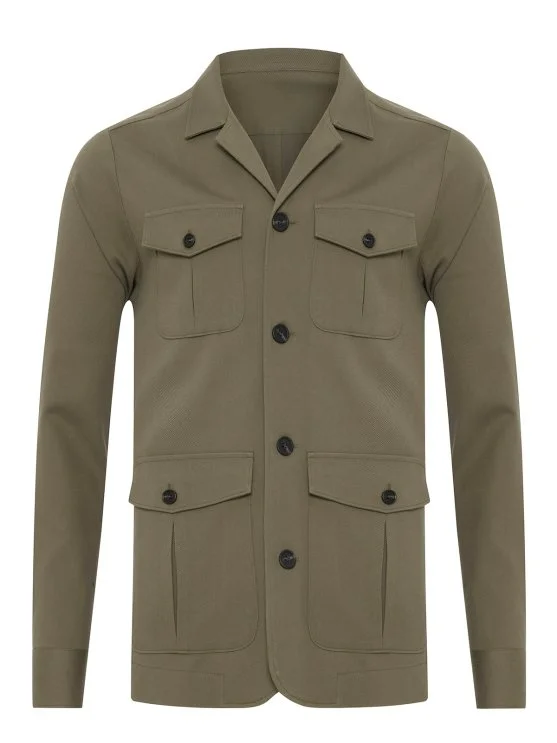 Germirli Khaki Color Utility Flap Pocket Cotton Jacket Shirt - Germirli 