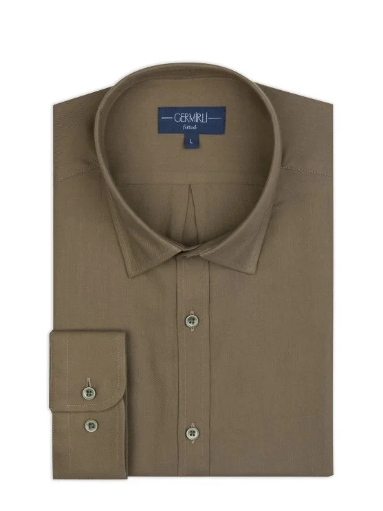 Germirli Khaki Twill Texture Soft Collar Tailor Fit Cotton Wool Shirt - Germirli 