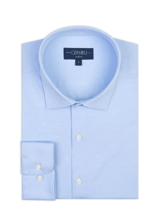 Germirli Light Blue Soft Collar Albini 3D Germirli Slim Fit Active Textured Shirt - Germirli 