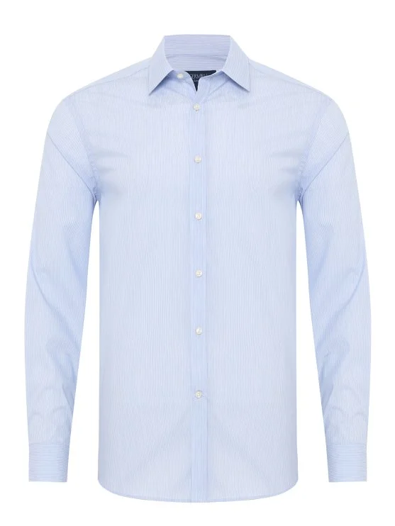 Germirli Light Blue White Striped Soft Collar Tailor Fit Shirt - Germirli 