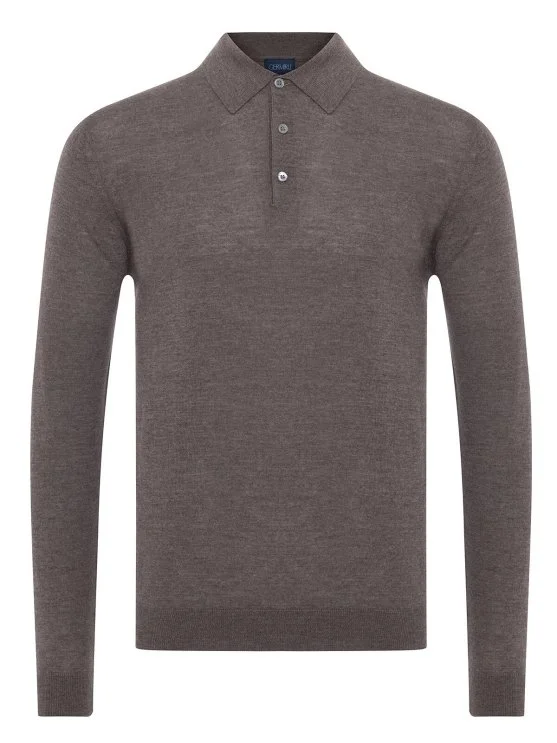 Germirli Light Brown Buttoned Polo Collar Regular Fit Extra Fine Wool Men's Sweater - Germirli 