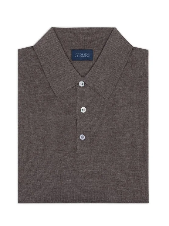 Germirli Light Brown Buttoned Polo Collar Regular Fit Extra Fine Wool Men's Sweater - Germirli 
