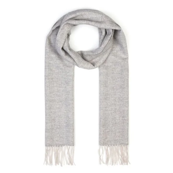 Light Grey Herringbone Wool Scarf with Germirli - Germirli 