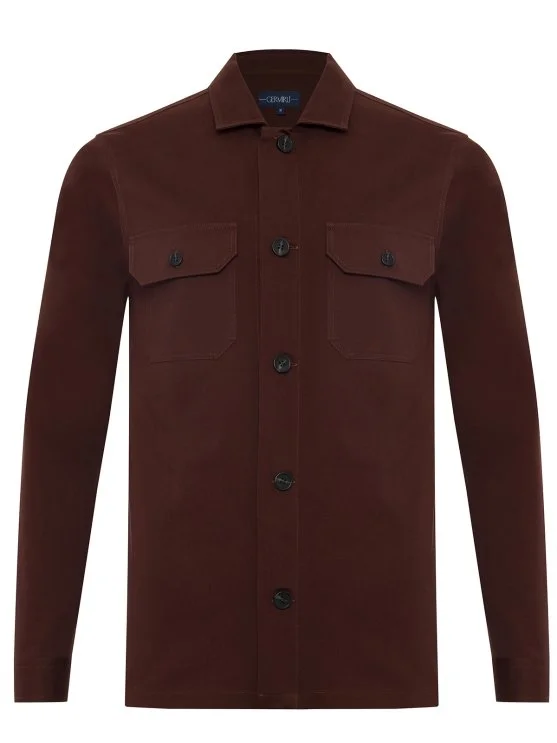 Germirli Claret Red Tailor Fit Relaxed Fit Cotton Jacket Shirt - Germirli 