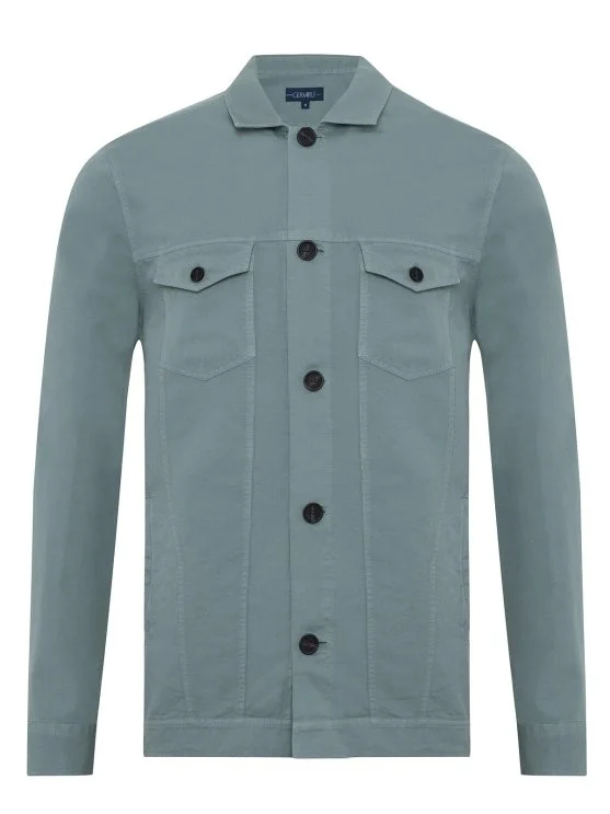Germirli Mineral Green Vintage Fillet Pocket Cotton Linen Jacket Shirt - Germirli 